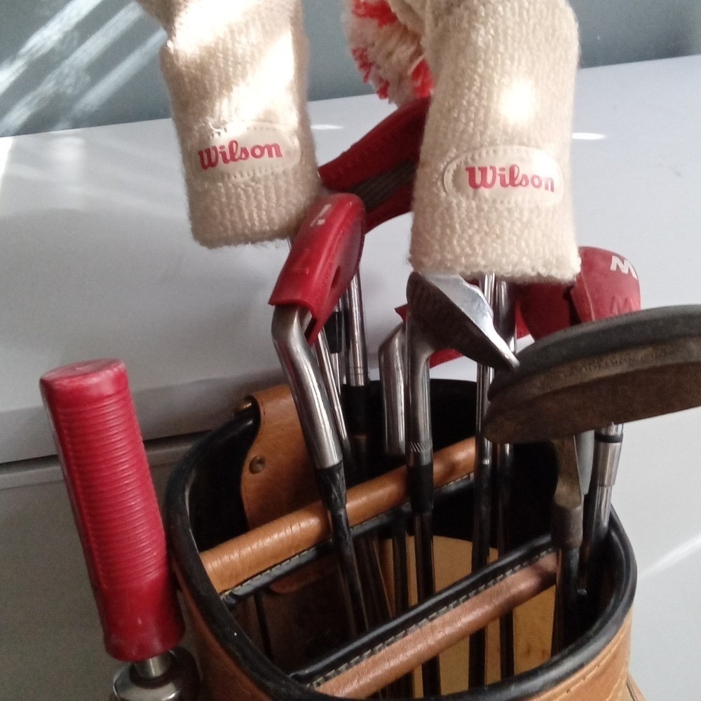 Vintage Wilson Golf Club Set with Bag ProStaff Balls Tees Umbrella Putter Irons